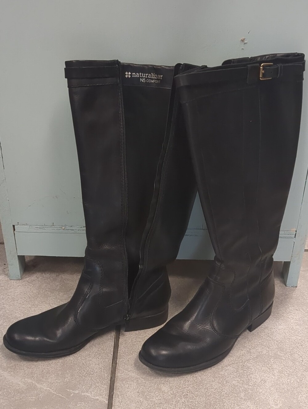 Naturalizer Black Over-the-Knee Leather Boots with Buckle